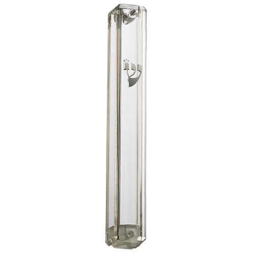 Mezuzah Case - Water proof, clear Plastic With Rubber Cork 15cm Silver Shin