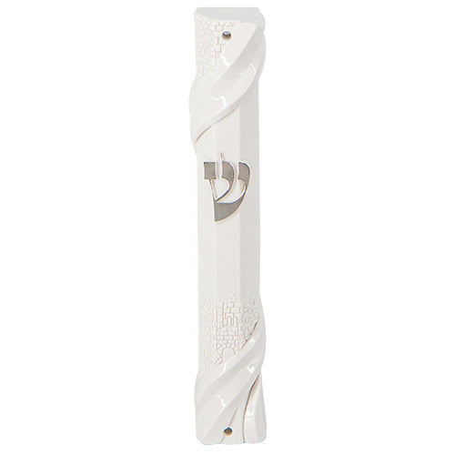 Mezuzah Case - Water proof white Twisted with Silver Shin 15cm