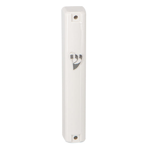 Mezuzah Case - Water proof white Plastic with Silver Shin 15cm