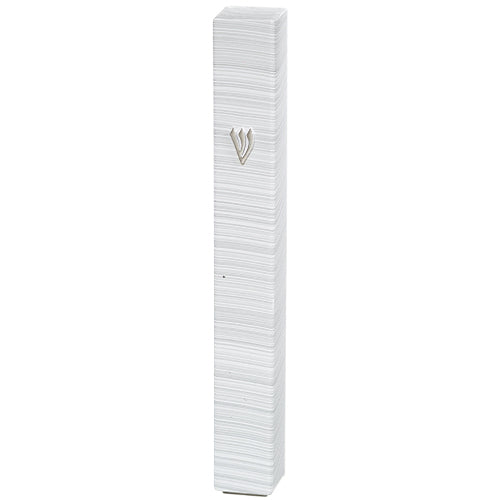 Mezuzah Case - Water proof white with Silver Shin 12cm Waterproof Plastic