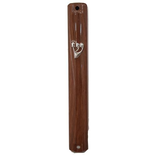Mezuzah Case - Water proof plastic with Rubber Cork 15cm Brown Wood Design