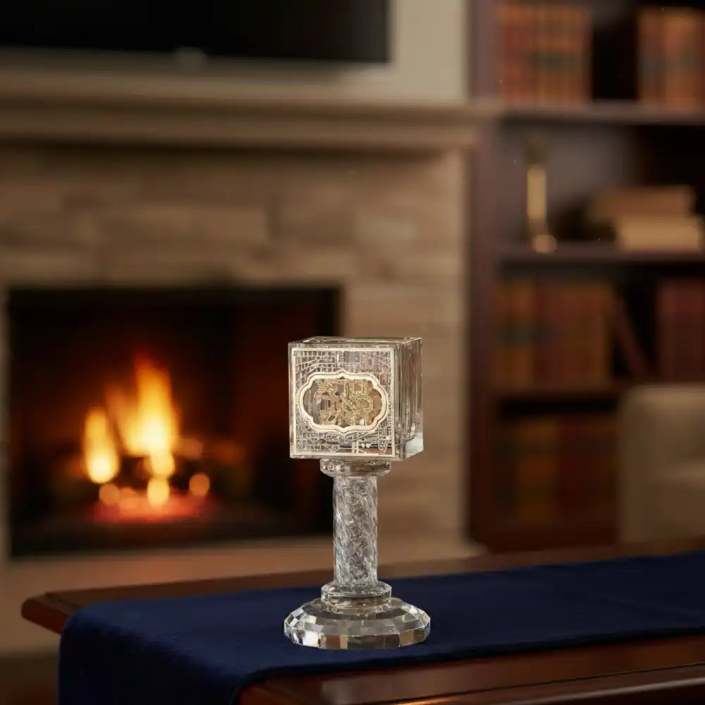 Havdalah - Crystal Havdalah Candle Holder with Jerusalem Plaque 13cm