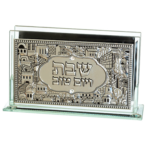 Matches Holder - Glass With Plaque "Candle Lighting" 12.5*8cm