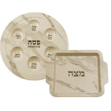 Seder plate Passover (pesach) - Melamine With Matzah Plates White Marble