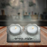 Candlesticks - Glass with Glitter Shabbat Kodesh