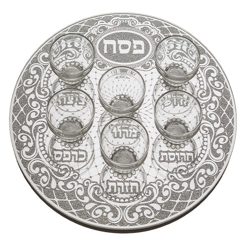 Seder plate Passover (pesach) - Glass with Stones 36cm, inc. 6 bowls