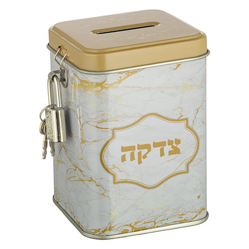 Tzedakah Box - Tin Marble 10cm