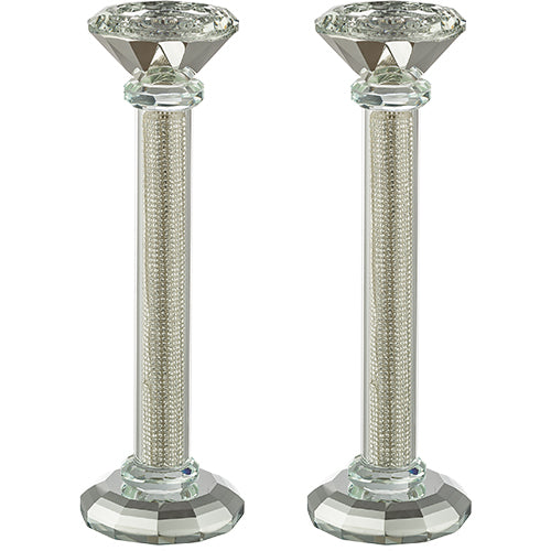 Candlesticks - Pair of Crystal 22.5cm with Stones