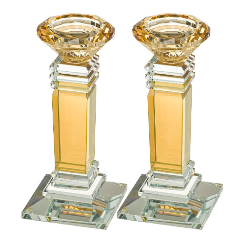 Candlesticks - Pair of Crystal Elegant 16cm