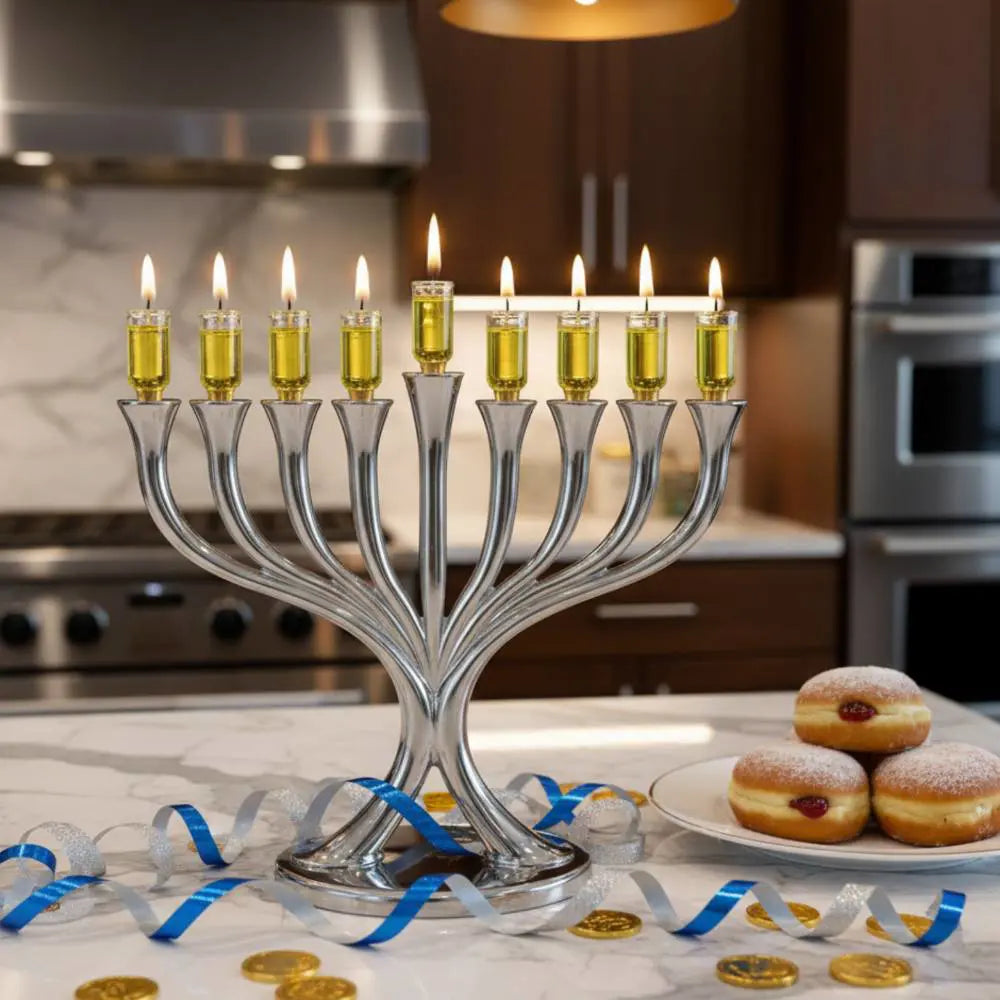 Chanukah Menorah - Metal 23*19cm Nickel