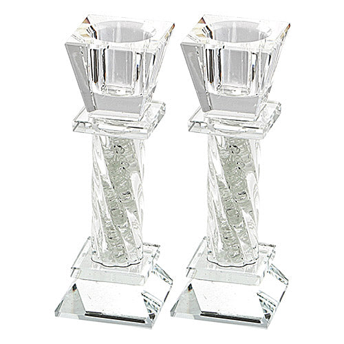 Candlesticks - Elegant Crystal 11cm With Decorative Stones