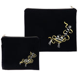 Tallit & Tefillin Bag Set - Velvet , dark Blue With Embroidery
