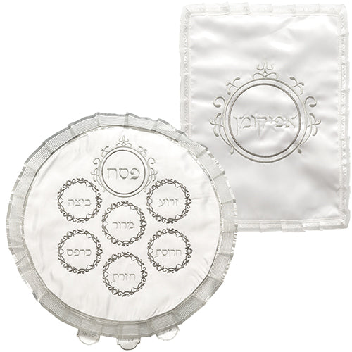 Seder plate/Afikoman bag Passover (pesach) - White Satin Set 46cm