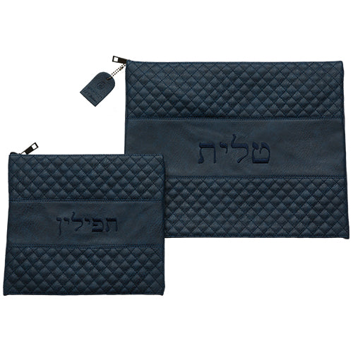 Tallit & Tefillin Bag Set - Leatherette36*29 cm with Embroidery - Navy