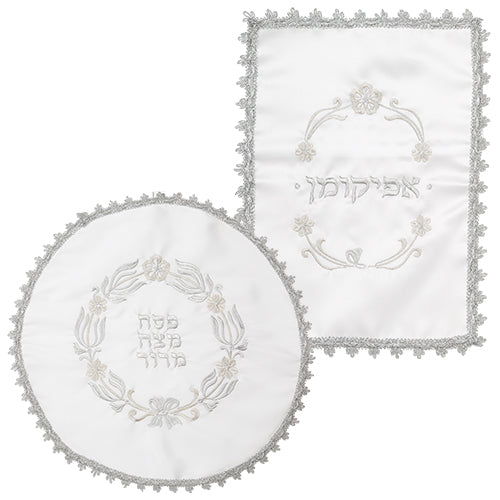 Seder plate/Afikoman bag Passover (pesach) - Satin White with Embroidery46cm