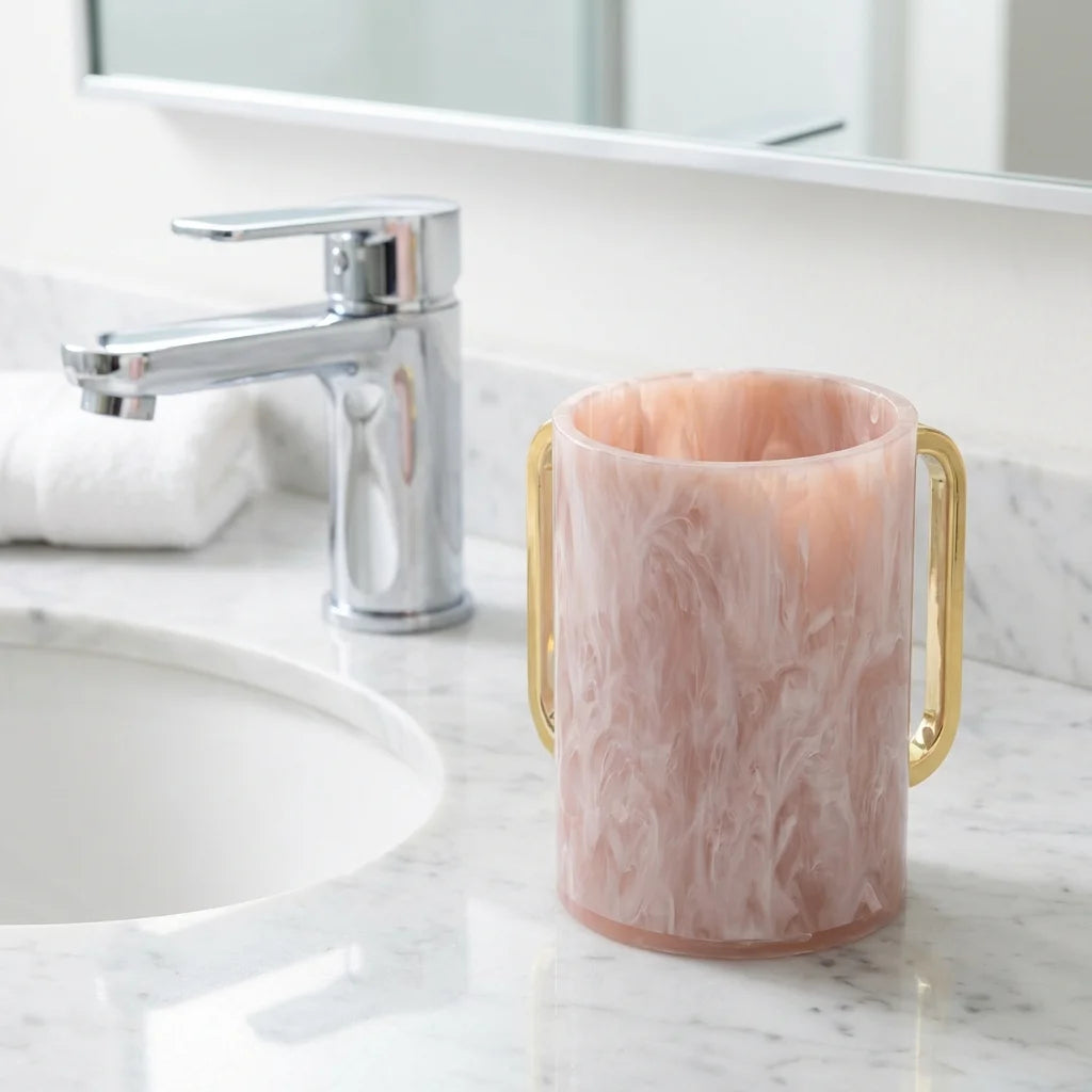 Washing Cup (Netilat Yadayim) - Lucite clear marble 13cm
