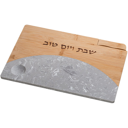Challah Tray - 30×45cm with Marble and Knife