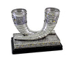Candlesticks - Elegant Silvered Polymer "Shofar" - "Jerusalem" Design