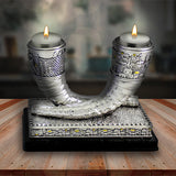 Candlesticks - Elegant Silvered Polymer "Shofar" - "Jerusalem" Design