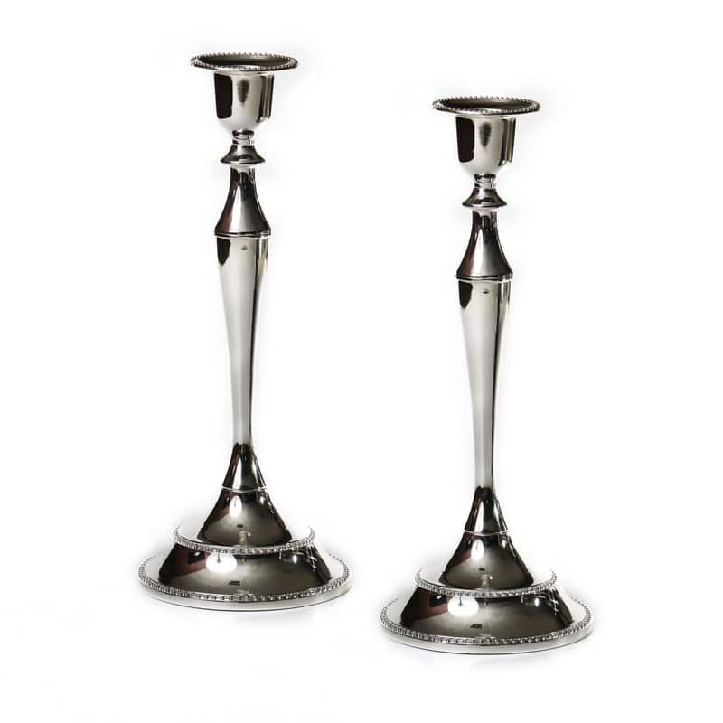 Candlesticks - Pair of Silver/Pearl 24cm