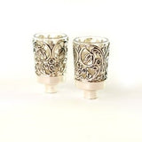 Candlesticks - Pair of 8cm Glass and Silver oil holders