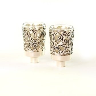 Candlesticks - Pair of 8cm Glass and Silver oil holders