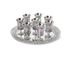 Kiddush cup set with Tray - Six Decorative Small Kiddush Cups with Matching Circular Tray - Silver Plate