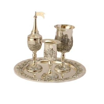 Havdalah Set - 4 Pieces Jerusalem Silver
