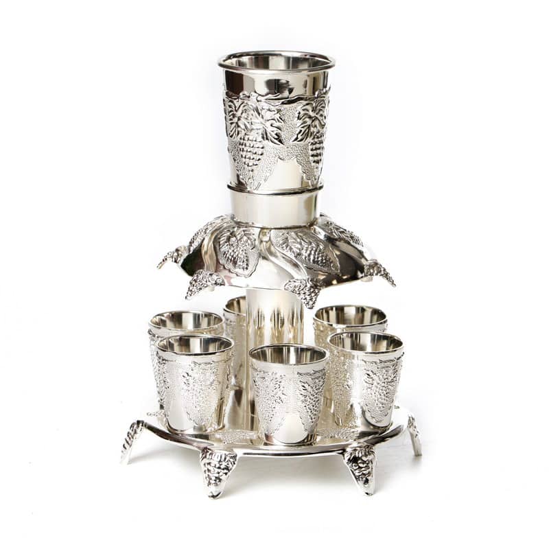Kiddush cup Dispenser - with 6 Grape Glasses Silver Plated