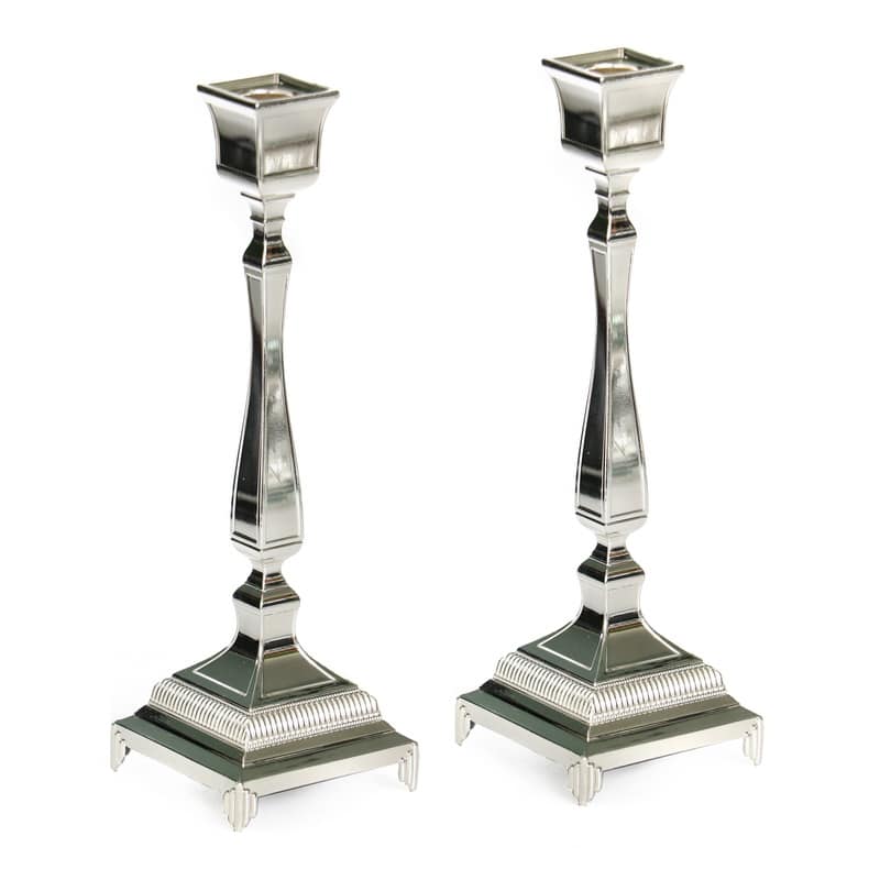 Candlesticks - Pair of Striped Silver 17.5cm Height