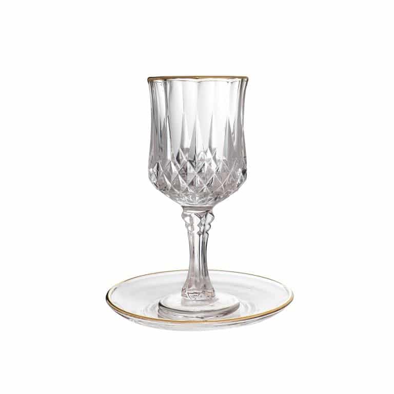 Kiddush Cup - 150ml Glass Cup and Saucer with Rhombus and Gold Stripe