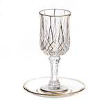 Kiddush Cup - Diamond Glass Cup & Saucer with Gold Trim