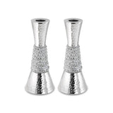 Candlesticks - Pair of nickel plated aluminum with silver tone stones