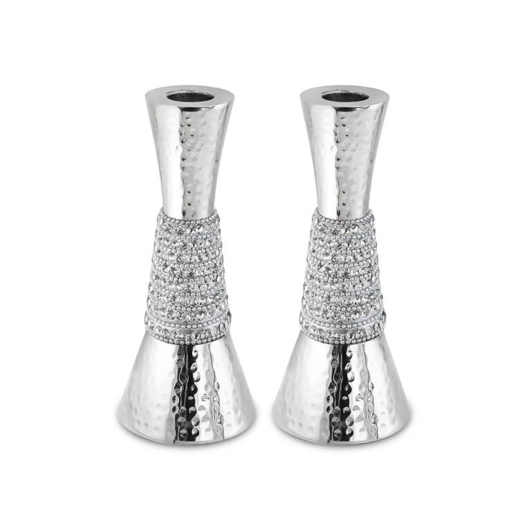 Candlesticks - Pair of nickel plated aluminum with silver tone stones