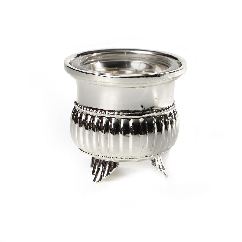 Salt Holder - Open Metal Silver Plated with Stripes