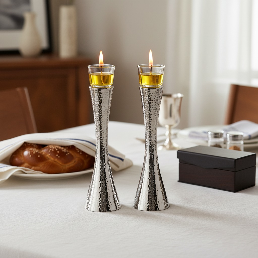 Candlesticks with oil and lit wicks