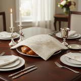 Challah cover on elegant Shabbat table