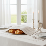 Challah cover on set Shabbat table