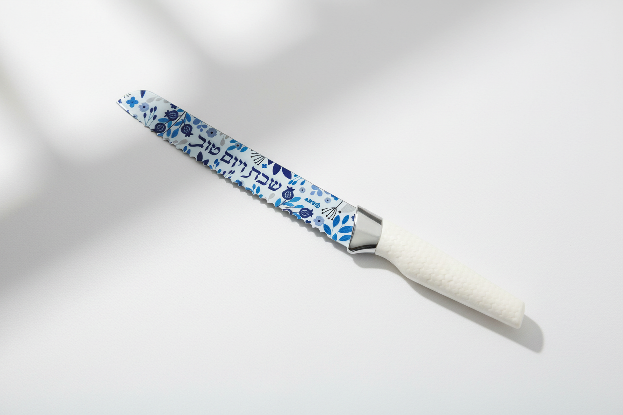 Challah knife minimalist white background