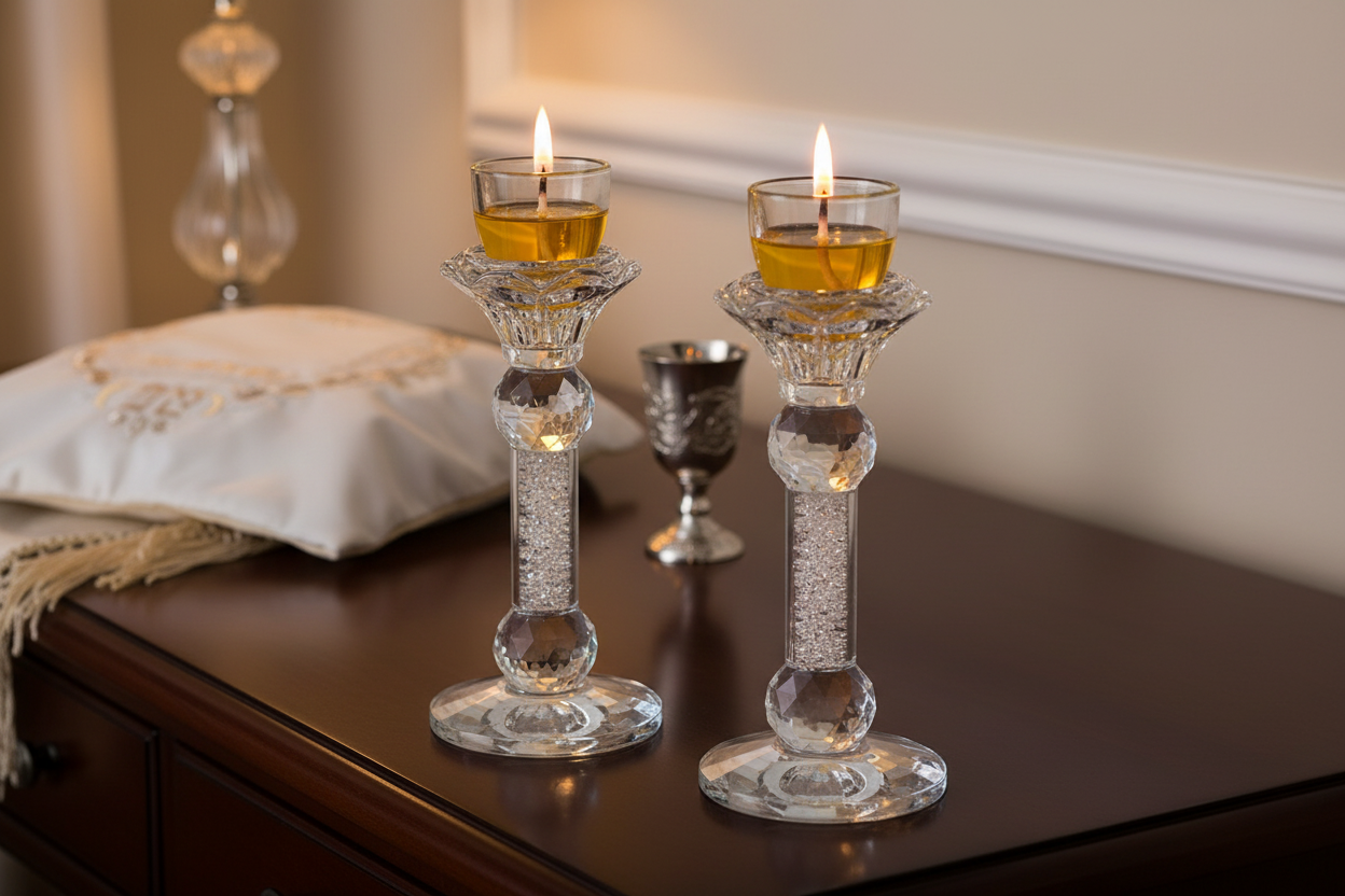 Crystal Candlesticks with Glass Oil Cups