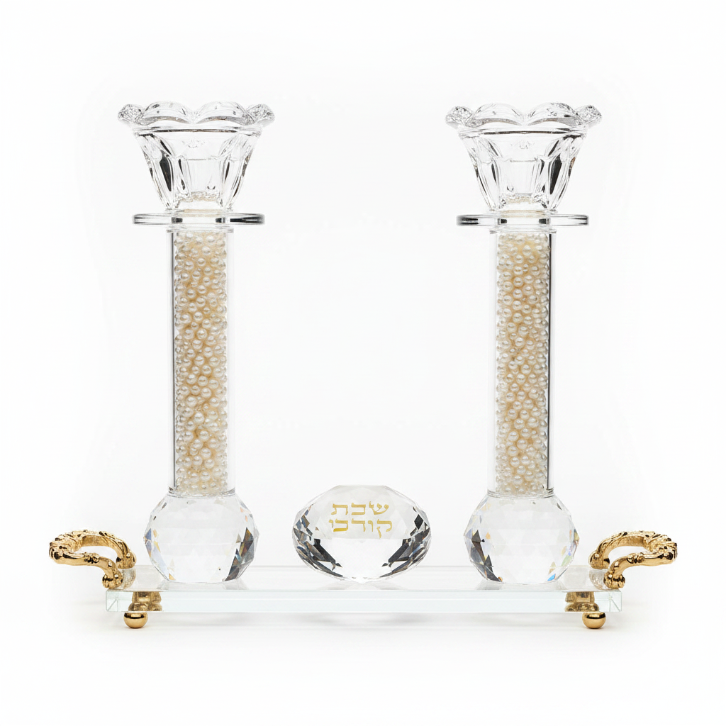 Crystal Pearl Candlesticks White Background