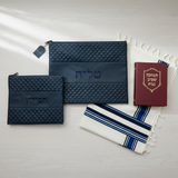 Flat lay with siddur and tallit