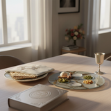 Glass Passover Plate with Haggadah and Kiddush cup