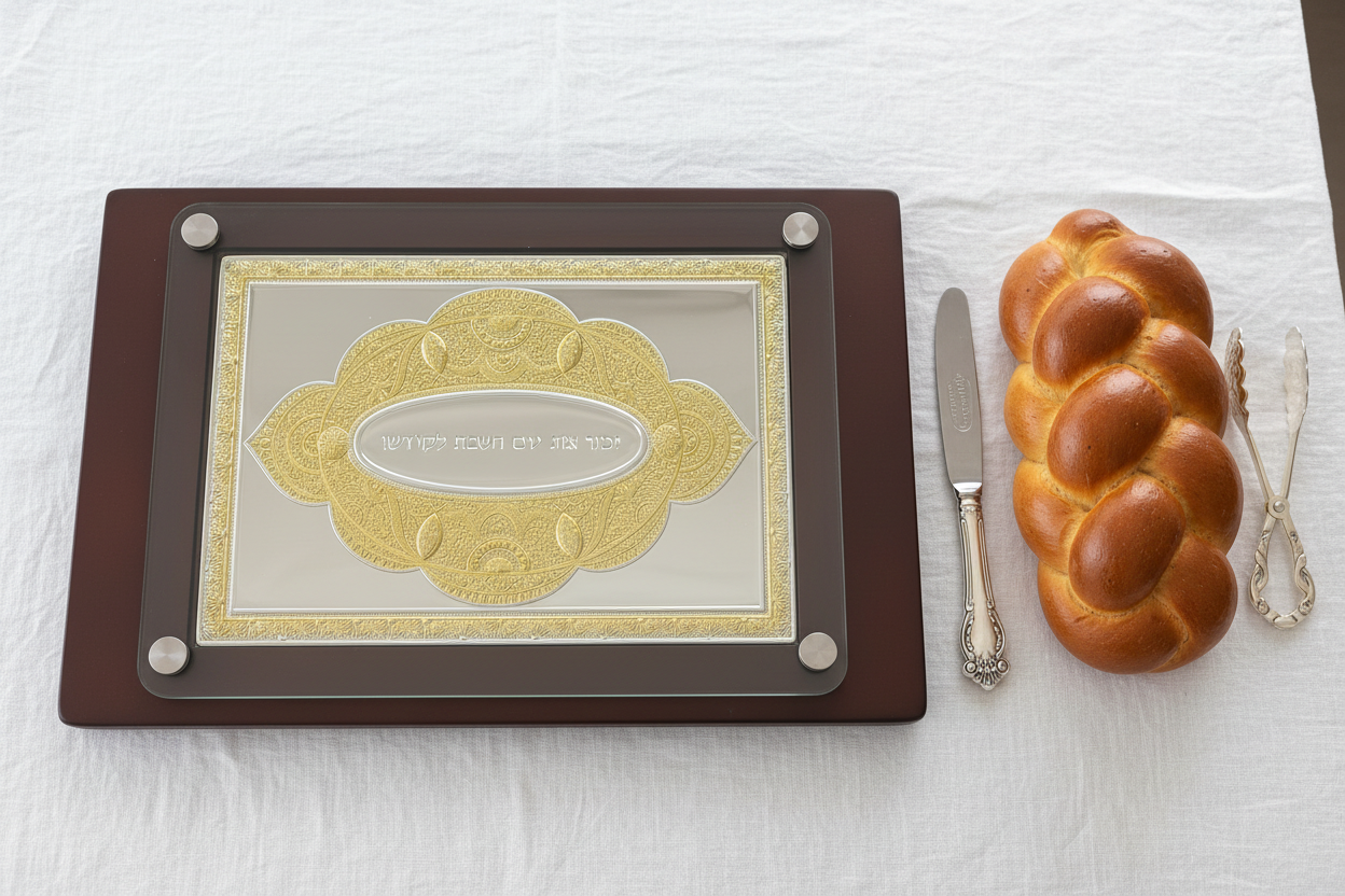 Gold Challah Board Flat Lay
