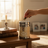 Hand placing coin in charity box