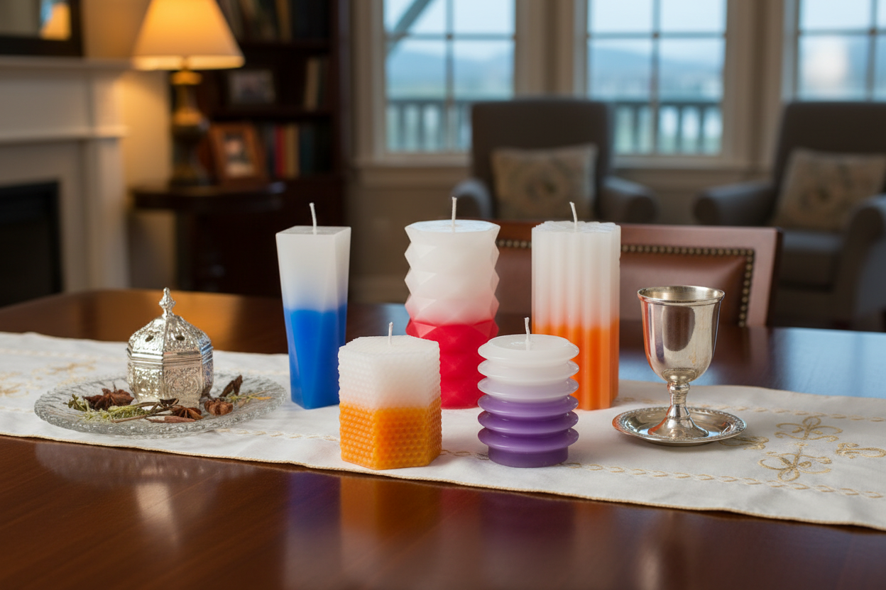Havdalah candles on Shabbat table