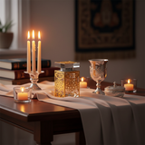 Havdalah ceremony setup with crystal perfume stand