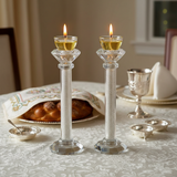 Crystal Candlesticks with Oil Cups and Lit Flames