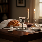 Lifestyle Shabbat table setting with Kiddush Cup
