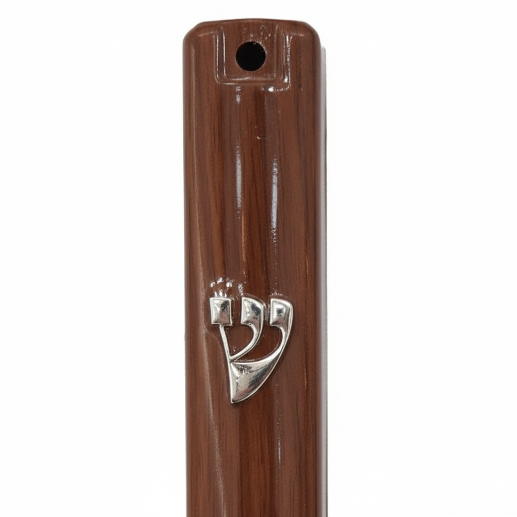 Mezuzah detail with Shin and cork